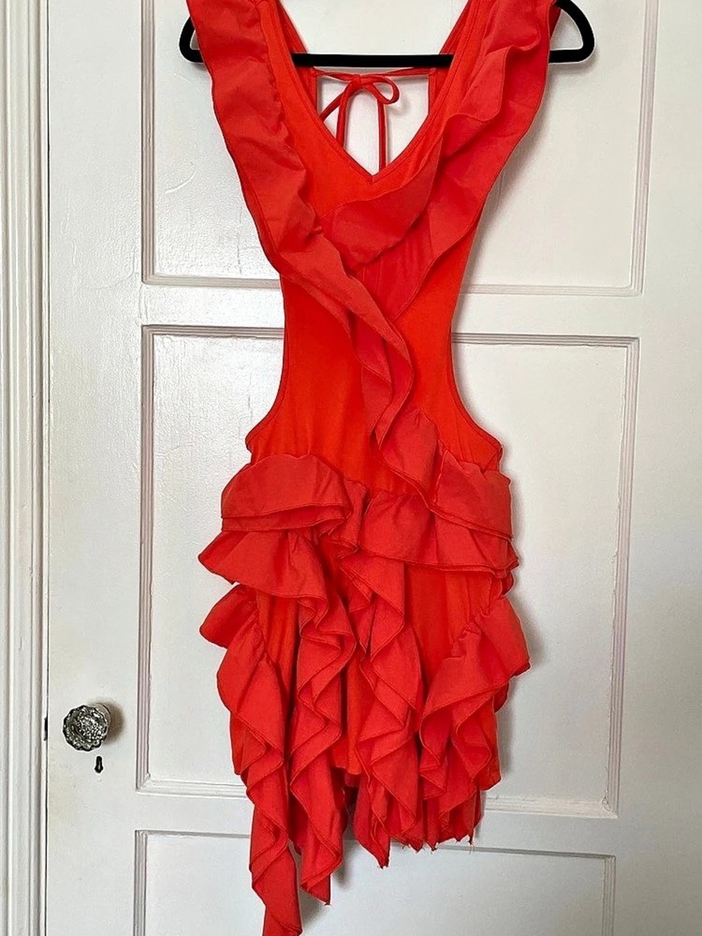Micas Solid Backless Ruffle Midi Dress Ruffle Dress in Orange Size XS Like New